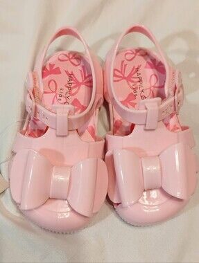 Happily Grey Girls' Pink Bow Jelly Sandals with Adjustable Back Strap